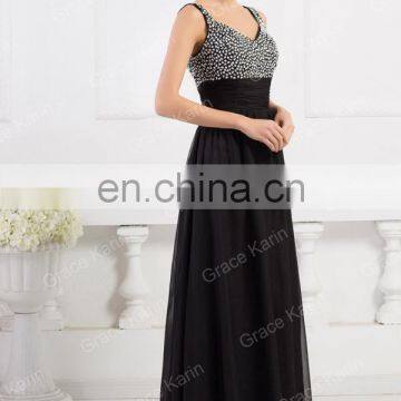 Newest Grace Karin Long Chiffon Beaded Elegant Purple Evening Dresses 2015 CL4104-4 photo-4