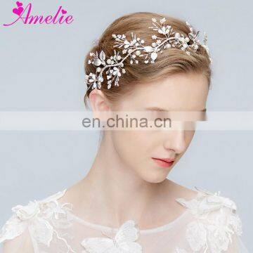 Bridal Rhinestone Headbands Wedding Pearl Jewelry Decoration Flower Hair Vine Prom Dress Toast Suit Headpiece Hair Accessory