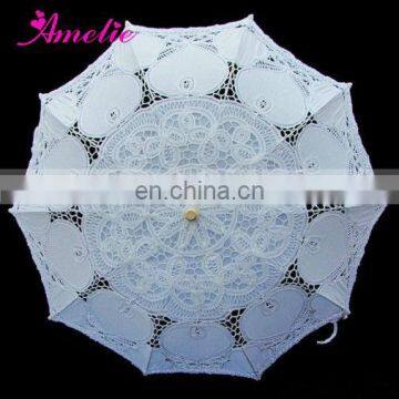 A0186 White Lace Ladies Sun Parasol with Heart Pattern