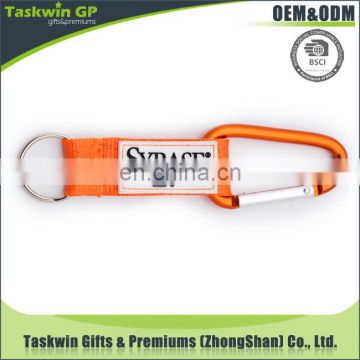 2018 most fashion promotional logo customized orange material carabiner short lanyard