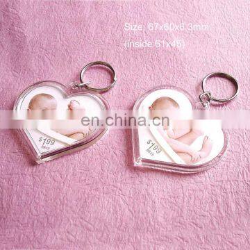 Good quality blank acrylic heart shaped photo keyring for photo studio