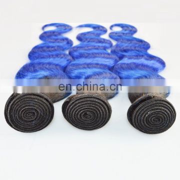 Alibaba Hot Selling Top Quality Full Cuticle Brazilian Virgin 2 Tone Color Ombre Hair Color 1B/Blue