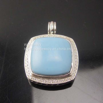 Silver Jewelry 20mm Albion Enhancer with Turquoise and Diamonds(P-063)