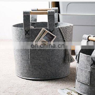 wood handle felt laundry basket with customized size