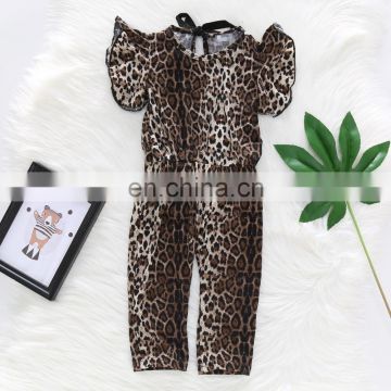 Animal Print Cheetah Leopard Pearl Sleeve Girl Jumpsuit Baby Knitted Romper Baby Bodysuit