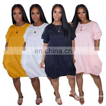 2020 New Arrivals Women Plus Size Loose Dresses Women Big Casual Dresses Ladies Solid Color Loose Summer Dresses photo-2