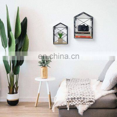 Modern Geometric House Shape Farmhouse Wall Display Shelf