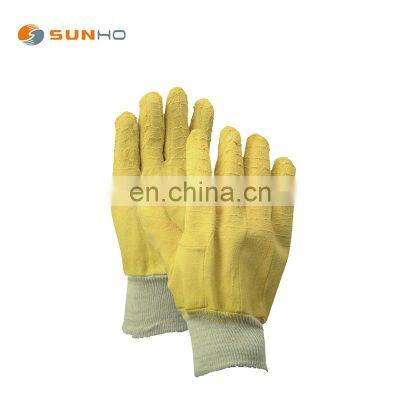 Sunnyhope work gloves safety construction Yellow crinkle latex full coated Woven liner. Knit wrist gloves for work