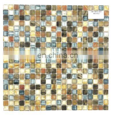 15x15 chip size bathroom wall decoration blue green swimming pool square glass mosaics tile H415008