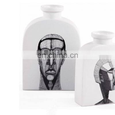 Modern Nordic Light Luxury Tabletop Golden Silver Portrait Head White Ceramic Home Decoration Flower Vase
