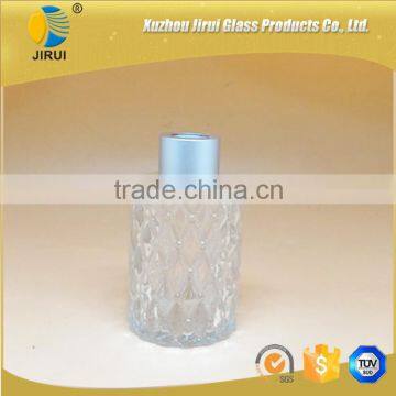 80ml diamond embossed glass reed diffuser bottle with silver cap