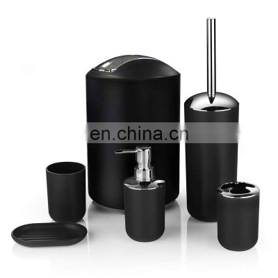 Hot Sell Promotional 6 pcs black color plastic full bathroom set