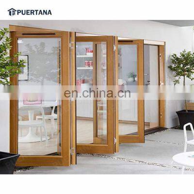 Exterior External Aluminum Wood Folding Door Wooden Accordion Doors Timber Wood Bifold Door For Residential photo-2