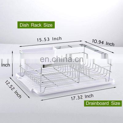 3 Piece Sturdy Kitchen Sink Side Draining Kitchen Counter Top Chrome Dish Drying Rack,Dish Rack and Drainboard Set photo-4