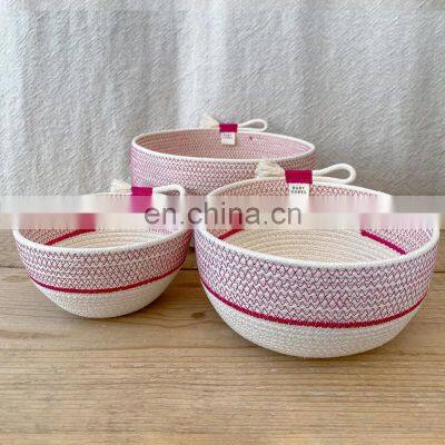 Hot Sale Handmade Cotton Rope Vessels Color Three Sizes Organic Cotton Thread Rope Baskets Vietnam Supplier