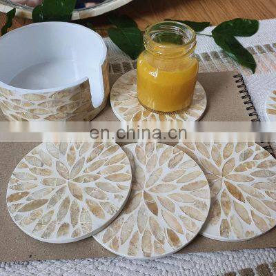 Unique Mother Of Pearl Coasters, Round Pearl Coasters Set, Mosaic Drink Coaster For coffee cup Vietnam Manufacturer