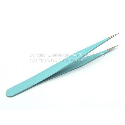 Colorful Makeup Eyelash Tweezers High-quality Stainless Steel Acid and Alkali Resistant Blue Straight Head Tweezers Sticker photo-3