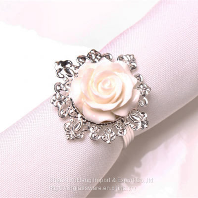 IN STOCK White Plastic Metal Flower Plant Napkin Ring For Wedding Festival Decor Wholesale photo-2