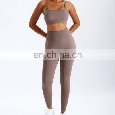 Tik Tok Hot Sexy Square Neck Bra And Soft Sport Scrunch Butt Lift Seamless Leggings Ribbed Push Up Booty Workout Gym Yoga Set photo-3