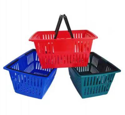 30L Supermarket Plastic Shopping Basket With Metal Handles, Wire Handles Supermarket Shopping Baskets photo-3