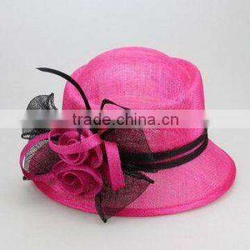 Pink Sinamay Top Hats With Flower Decorated