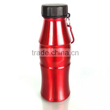 600ml single wall high quality 600ml red color stainless steel peanut shape wild mouth sports water bottle with carabiner