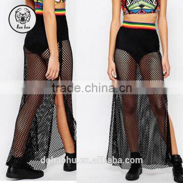 high quality clothing brands women Mesh Maxi Skirt With Rainbow Waist