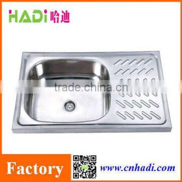 polished above counter stainless steel kitchen sink with drain board HD7544A