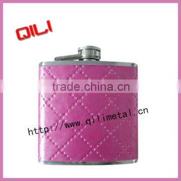 Stainless steel full leather wrapped hip flask