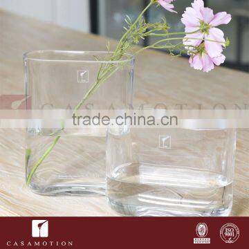 CASAMOTION Flat Clear Hand Blown Art Glass Vase With No MOQ and Gift Boxed, Small