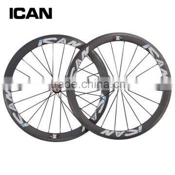 ICAN logos cheap OEM carbon wheels 50mm clincher Road Bike red hub