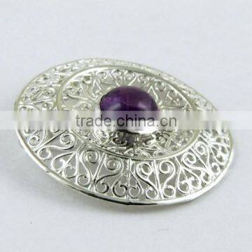 Handmade Filigree Amethyst 925 Sterling Silver Pendant, Online Silver Jewelry, Handmade Silver Jewelry