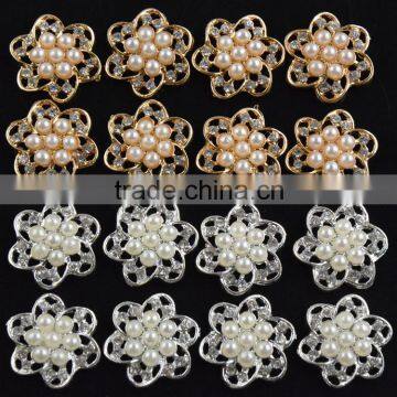 AAA Quality 20MM Pearl Alloy Flower Crystal Rhinestone Button For Baby Girl Jewelry Garment Accessory