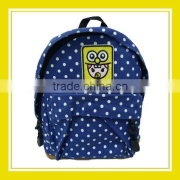 High Quality Products Bros Baby Rinne Custom Embroidery Kid Children White Dots Printed Blue Canvas Backpack