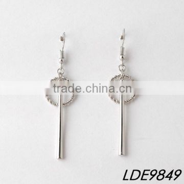 long bar circle Silver earring