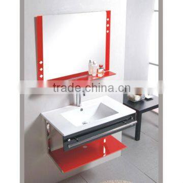 High Quality Lavatory Ceramic Wash Basin, White Color Glass with Stainless Steel Holder