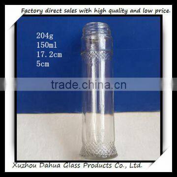 Carving tall round glass water bottle 150ml