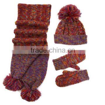 Winter Warm Cheap Cashmere Knitted Hat Scarf Glove Set photo-3
