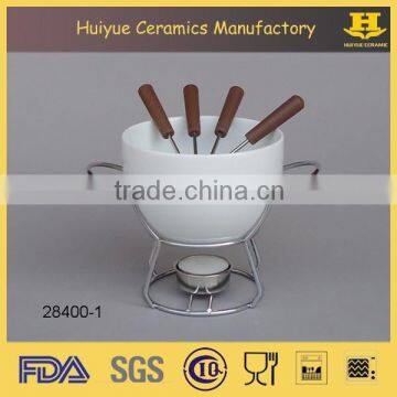 Ceramic Chocolate Fondue Set, White Fondue photo-4