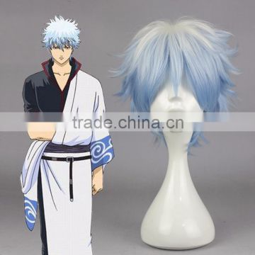 Hot Japanese Anime Gintama Sakata Gintoki Anime Costume Cosplay Wig Full Lace Heat Resistant with Hairnet