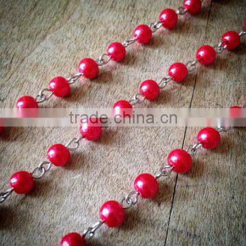 100cm Round Pearl Red Bead Necklace Chain 5mm Bead Silver Chain Jewelry Making Supplies