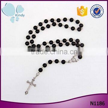 Black Plastic Pearls Beads Rosary Cross Christian Religious Jewelry