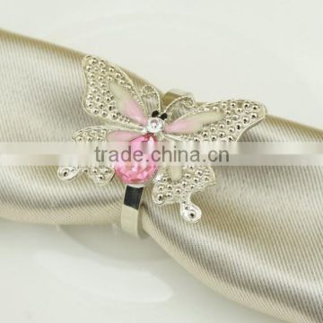 fashionable butterfly shape crystal metal alloy enamel napkin rings