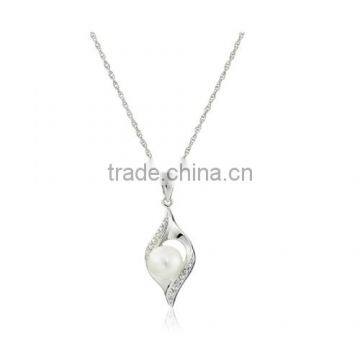 Sterling Silver Freshwater Cultured Pearl And Diamond Accent Pendant Necklace