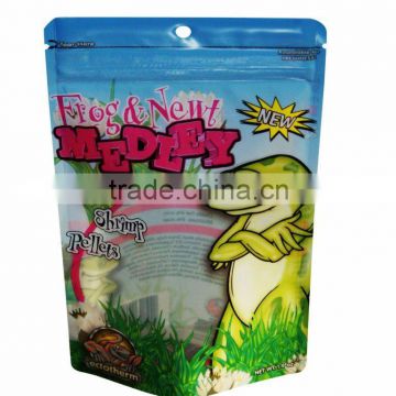 factory price custom printing stand up pouch with zipper for frog/newt pellet packaging