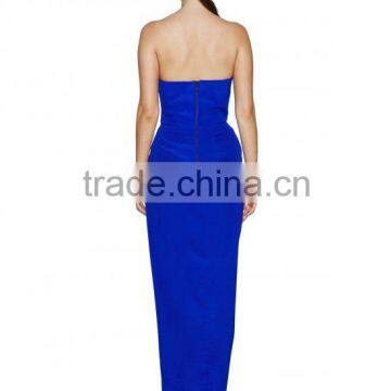 Lady's Silk Crepe de Chin Long Strapless Evening Dress photo-4