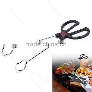 Stainless Steel BBQ Barbecue Grilling Tongs, 12 Inch Outdoor Portable Charcoal Scissor Tongs, Kitchen Serving Tongs