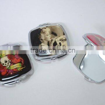 square shape luxury compact mirror with epoxy logo for promotional