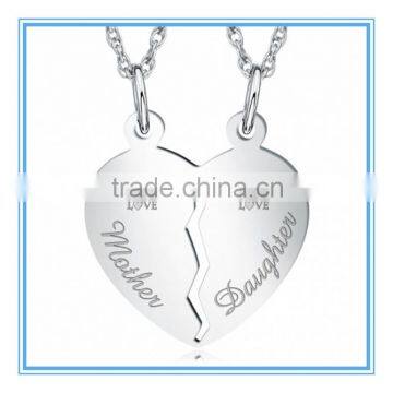 Stainless steel Personalised Mother Daughter, Split Heart Necklace