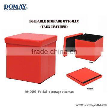 Orange Faux Leather Foldable Ottoman Box